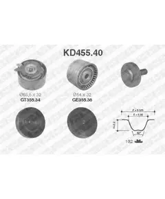 Комплект ремня ГРМ на Renault, с двигателем K4M - SNR арт. KD45540 аналог INA 530064010 Gates K035671XS - SNR арт. KD45540