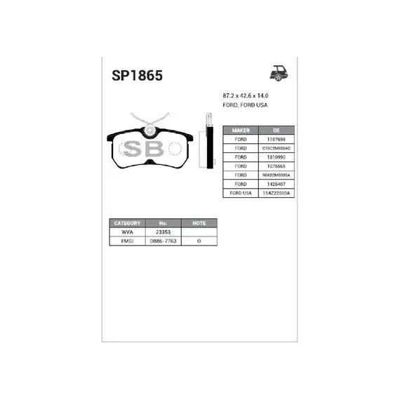 Колодки тормозные Sangsin Brake SP1865 Задние