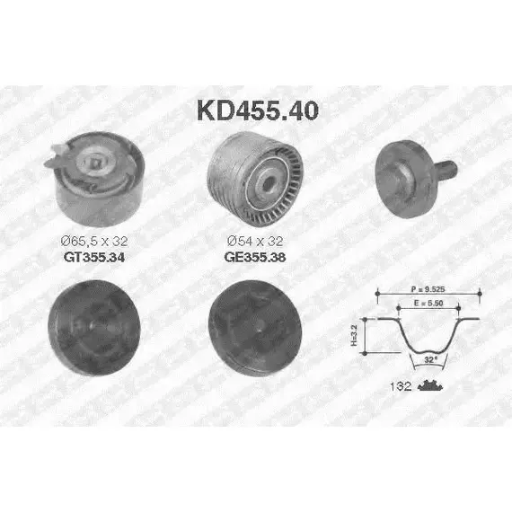 Комплект ремня ГРМ на Renault, с двигателем K4M - SNR арт. KD45540 аналог INA 530064010 Gates K035671XS - SNR арт. KD45540