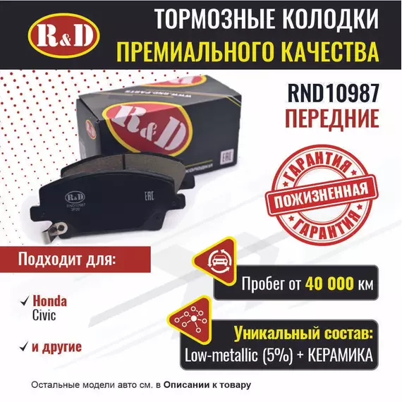 Тормозные колодки R&D передние RND10987 HONDA CIVIC VIII/ Хонда цивик