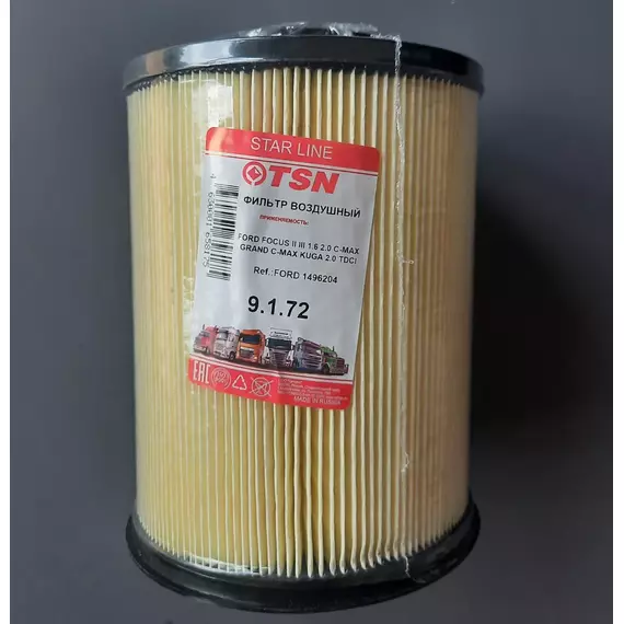 Воздушный фильтр TSN 9.1.72 (круглый) Ford Focus II/III, C-Max I/II, Grand C-Max, Kuga/ MAZDA 3 BL, 5/ VOLVO C30, C70 II, S40 II, V50 Форд Фокус 2 Фокус 3 Куга Мазда 3 5 Вольво