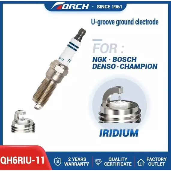 Свеча зажигания иридиевая TORCH IRIDIUM+U QH6RIU-11 (1 шт.) - CHEVROLET CAPTIVA / FORD MONDEO, FUSION, FOCUS, KUGA / MAZDA 3, CX-7 / OPEL ASTRA J